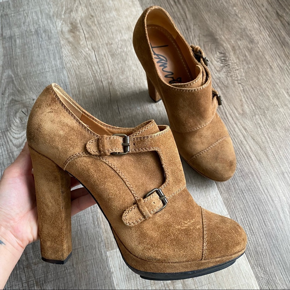 Lanvin Brown Suede Monk Strap Platform Ankle Booties